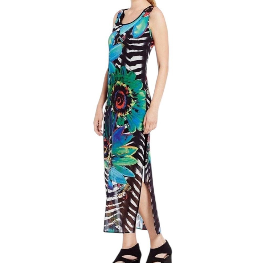 John Mark Sleeveless Chiffon Midi  Dress Floral/Animal Print Side Slits - Small